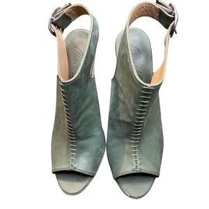 Peter Nappi Shoes Womens Size 7.5 Green Leather Slingback Sandals Block Heel